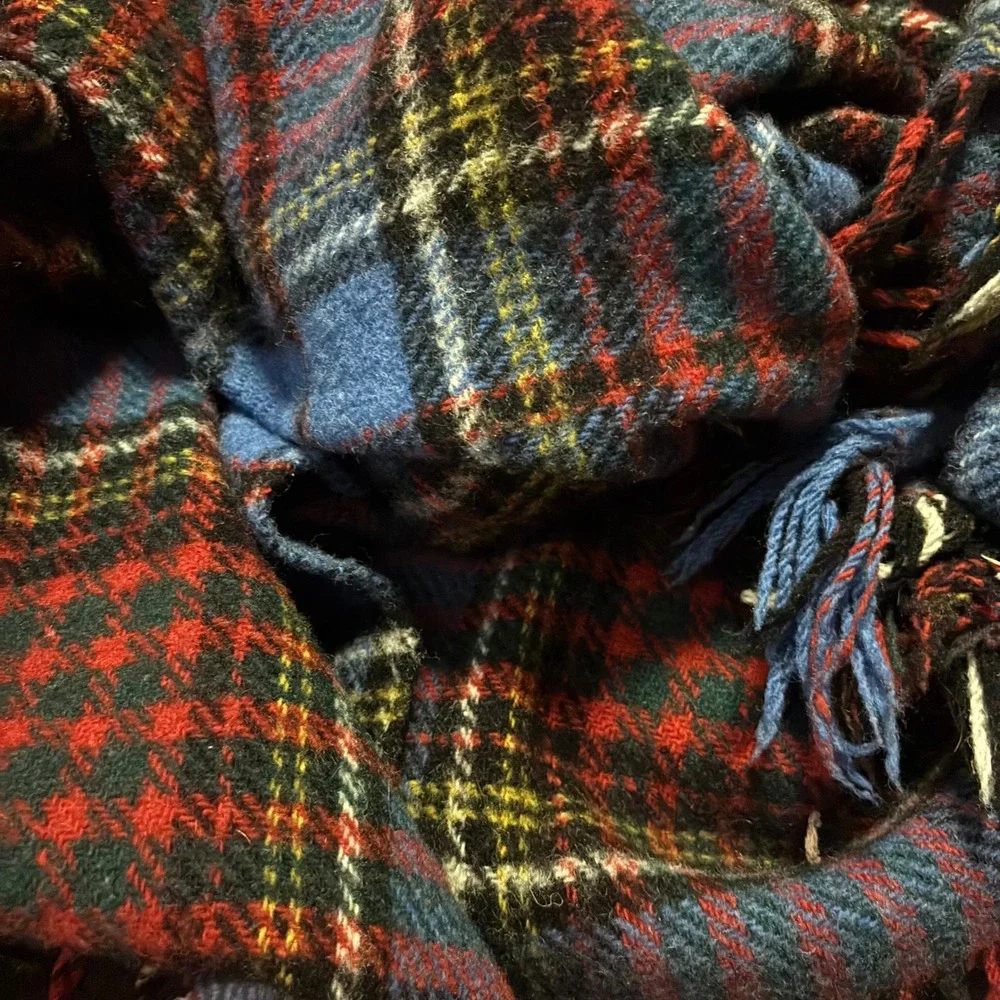 100% Wool Vintage Anderson Tartan Throw Blanket Travel Rug Bronte Tweed Blue Red